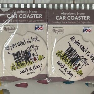 Highland Stone Car coasters set of two all you need is love and a dog new in pkg